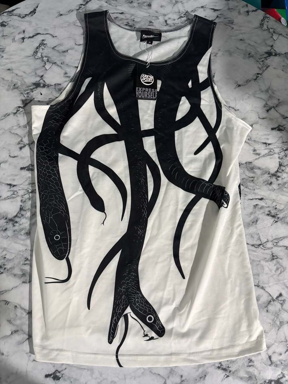 Fresh Hoods Snake Print Tank Top Black White Size M New with Tags